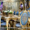 Meja Makan Gold Leaf Kombinasi Biru Laut MM-01, Dirgantara Furniture
