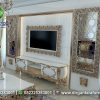 Jual Backdrop TV Ukir Jepara White Gold BTV-01, Dirgantara Furniture