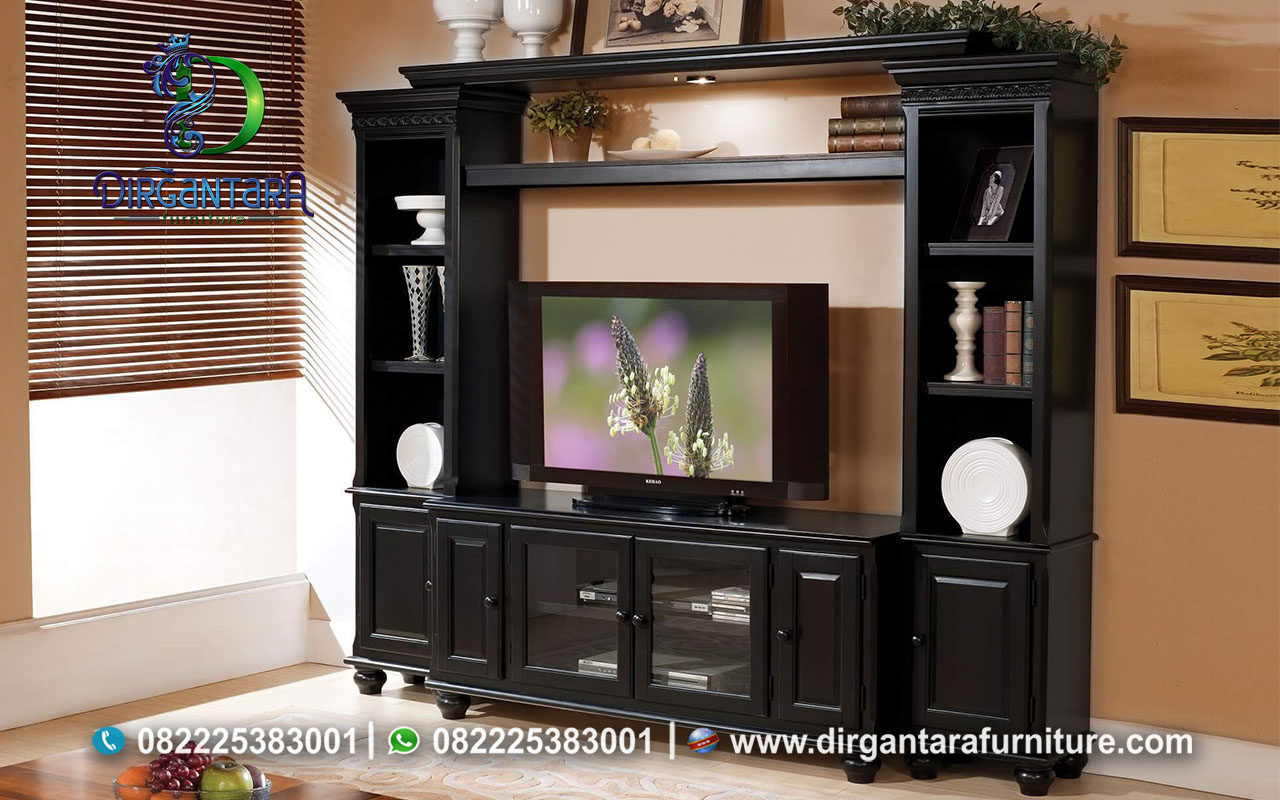 Jual Rak TV Kayu Jati Minimalis Warna Hitam BTV-13, Dirgantara Furniture