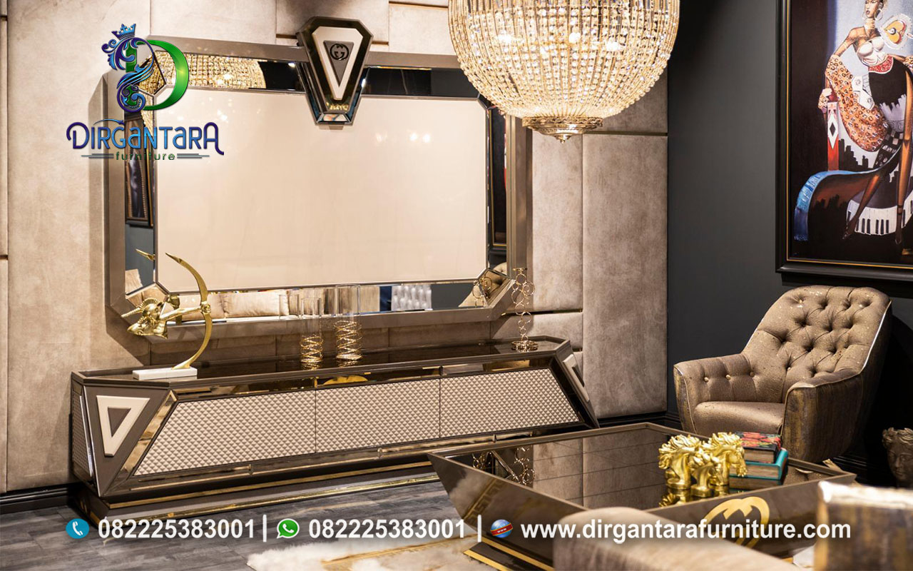 Desain Backdrop TV Modern Glamour Gold Colour Elegan BTV-18, Dirgantara Furniture