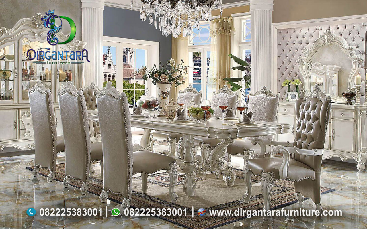 Set Ruang Makan Versille Klasik Eropa Putih Mewah MM-97